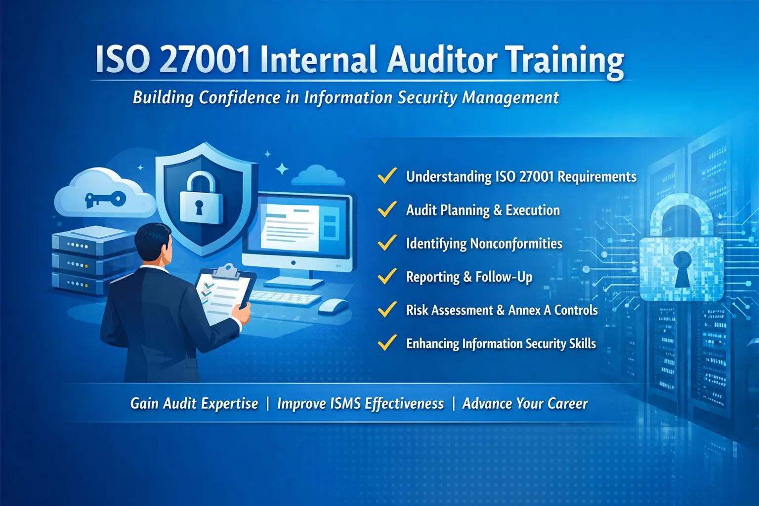 ISO 27001 Internal Auditor Training is to develop competent internal auditors who can evaluate the effectiveness of an ISMS.